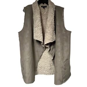 Saks Fifth Avenue Vegan Suede Sherpa Lined Vest Women's XL Taupe Open Front